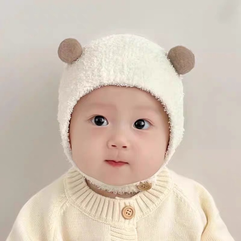 ベビー帽子秋と冬超かわいいベビーヘッドハット新生児かわいい耳保護帽子冬暖かいぬいぐるみ帽子トレンディ|undefined