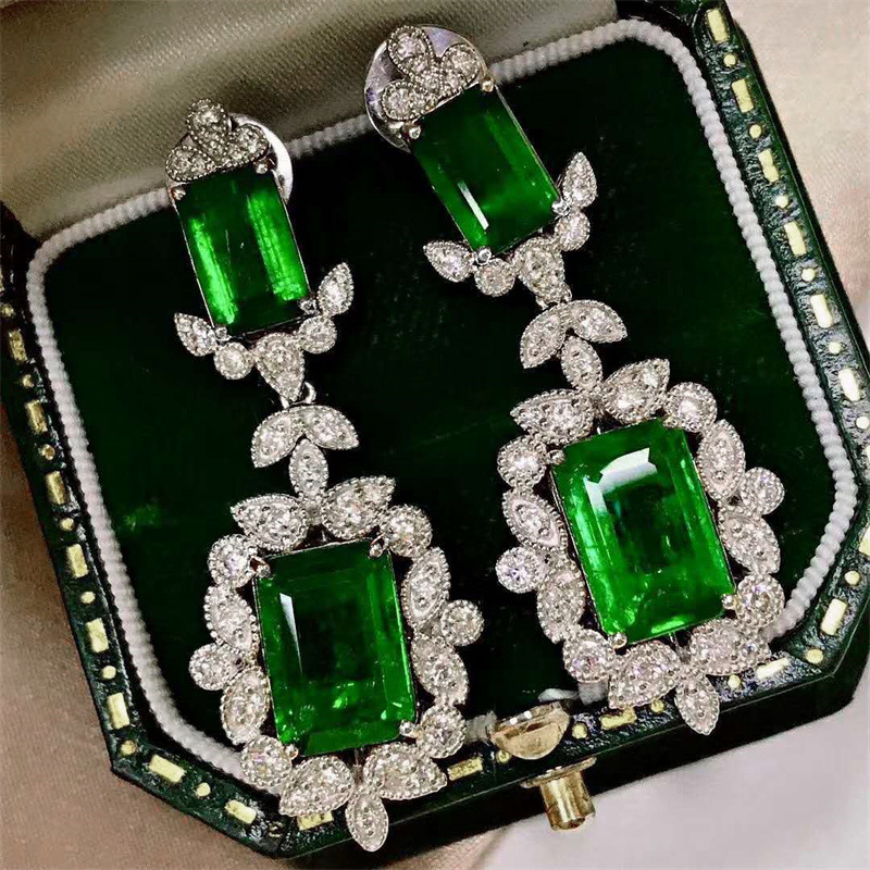 Cao Shi's New Luxury Inlaid Emerald Princess Square Diamond Earrings for Engagement Banquet Earrings and Earrings for Women_voghion.com