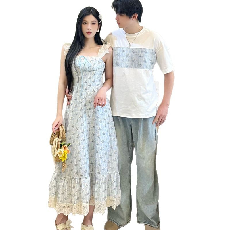 Summer blue lace cute dress