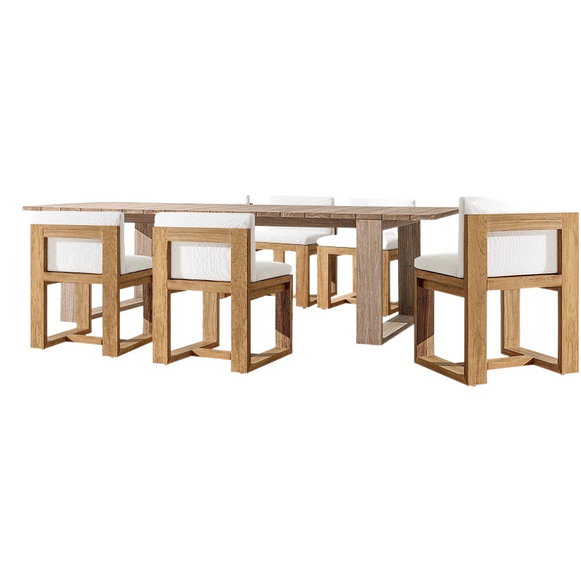 Conjunto de mesa y sillas de teca para terraza, ideal para patios y espacios al aire libre, para casas de huéspedes y jardines, resistente al agua, a la intemperie y a la corrosión, muebles de madera para ocio.