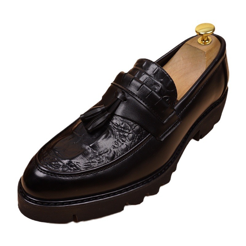 Men's Formal Leather Shoes Retro Style Thick Sole Height Increase_voghion.com