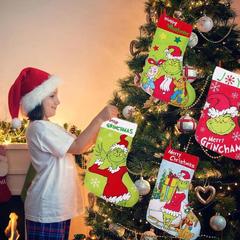Amazon クロスボーダー クリスマス ソックス グリンチ クリスマス デコレーション ギフト バッグ パターン カスタマイズ可能なポリエステル生地 クリスマス ツリー ハンギング ソックス