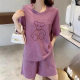 Fashionable Waffle Bear Suit Women's Summer Korean Style Outwear Round Neck Pajamas Pocket Embroidered Casual Home Clothes