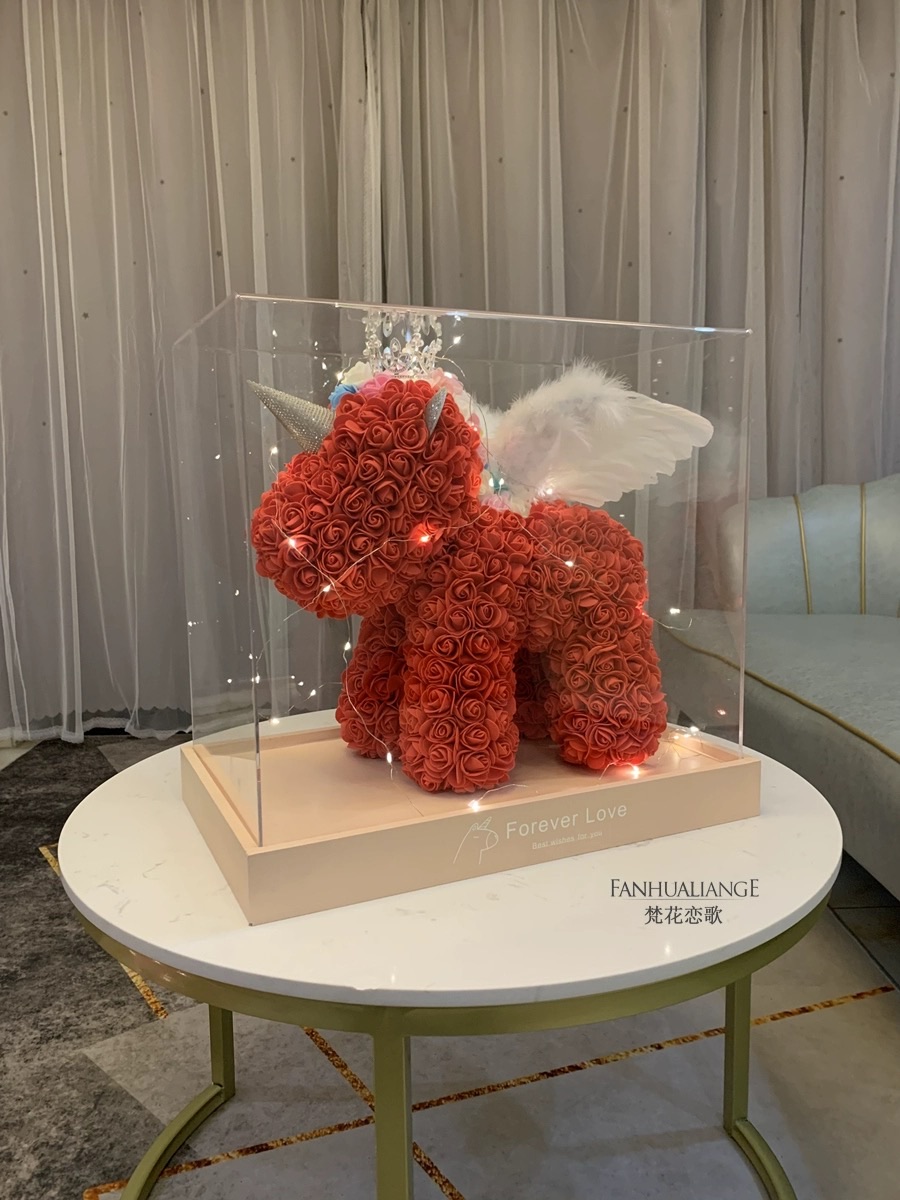 Unicornio flor inmortal rosa ramo caja de regalo de regalo para el día de San Valentín para la novia esposa y amiga