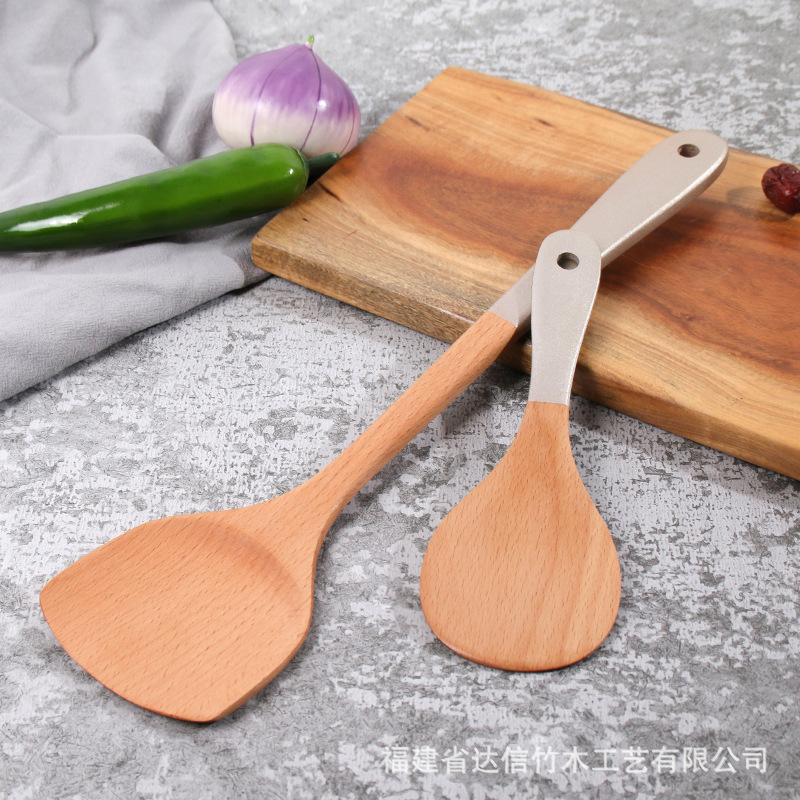 Espátula de madera olla antiadherente espátula especial de madera mango largo pala de cocina al por mayor hogar de madera utensilios de cocina traje letras generación