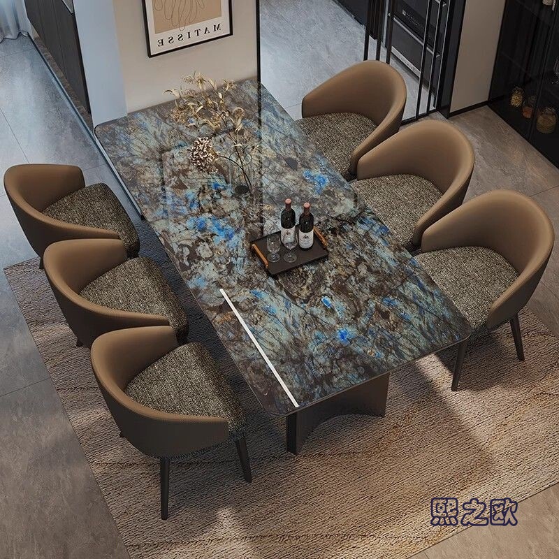 Italian-Style Light Luxury Marble Dining Table, Modern and Simple Rectangular Dining Table and Chair Set for Home Use, High Aesthetic Value Home Dining Table Italian-Style Light Luxury Marble Dining Table, Modern and Simple Rectangular Dining Table and Chair Set for Home Use, High Aesthetic Value Home Dining Table