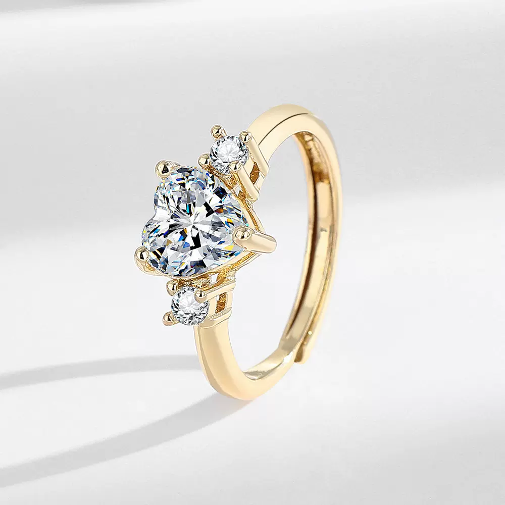 韩版国潮跨境流行铜镀18k金 5A级锆石系列开口戒指简约气质女指环