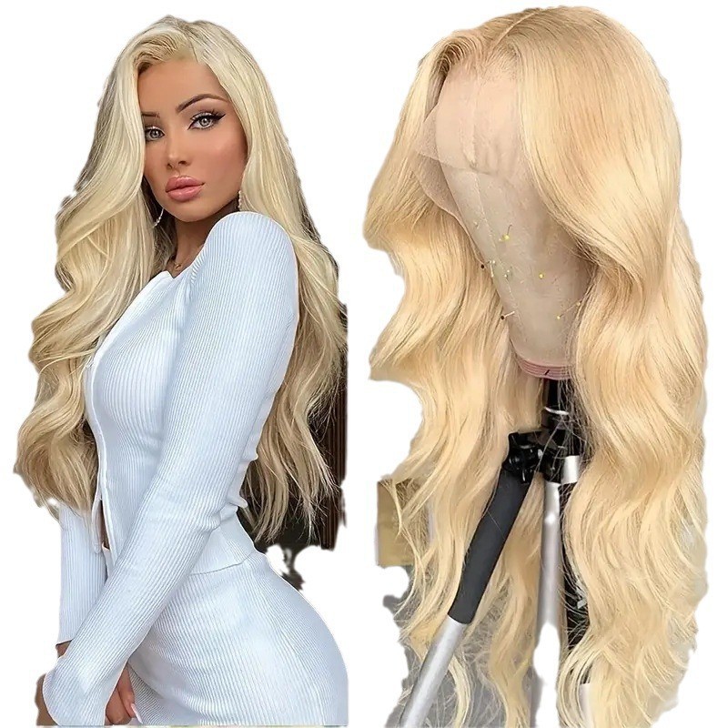 Peluca de encaje frontal para mujer, color dorado claro, gran onda, cabello largo y rizado, esponjoso y natural, cabello al por mayor