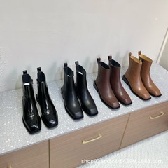 高端2025秋冬真皮英伦风复古切割异型跟侧拉链短靴马丁靴时装单靴