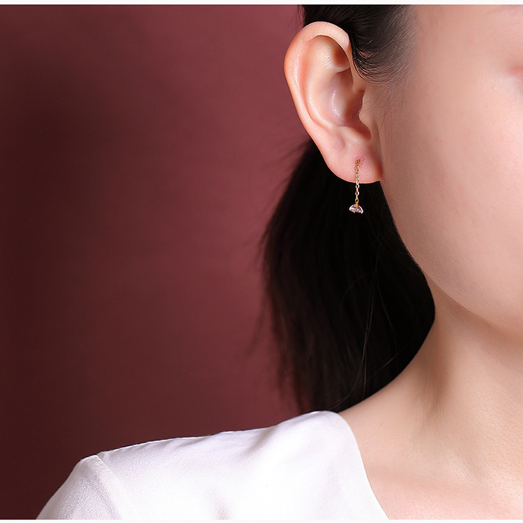 Bông tai bạc S925 hình học tròn đính đá citrine vàng đơn giản cá tính — Mẫu vàng Citrine chi tiết 9