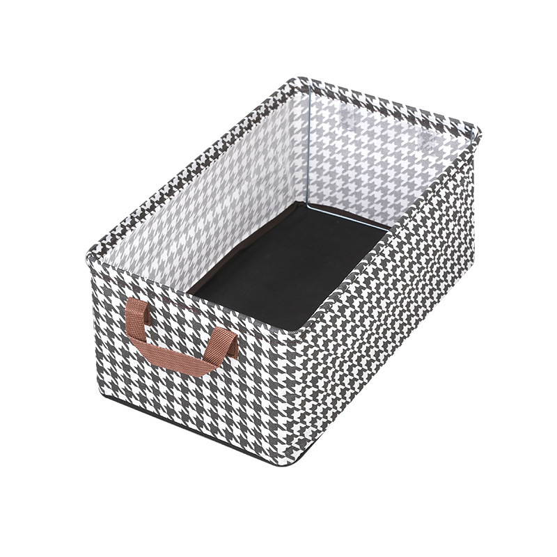 Caja organizadora de ropa y pantalones con estructura de acero y diseño pata de gallo, ideal para dormitorio o armario