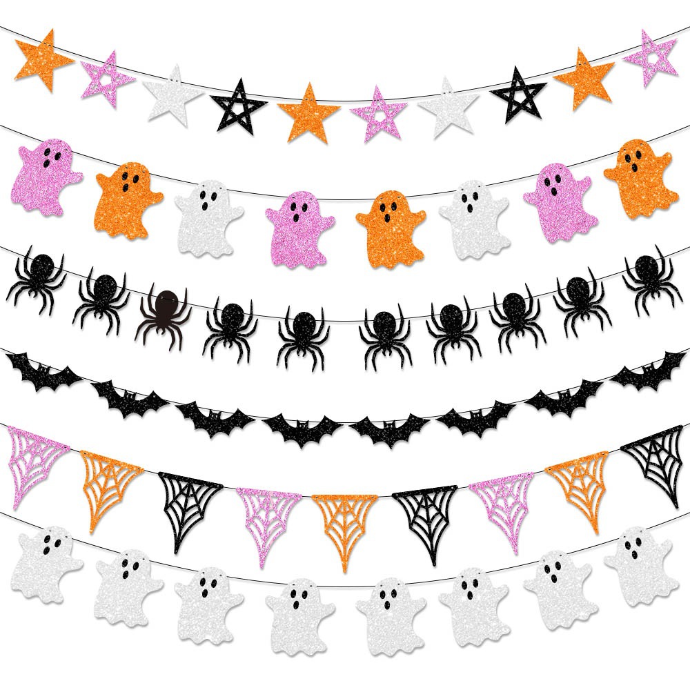 Decoración de fiesta de vacaciones de Halloween, bandera de pull, murciélago fantasma, bandera de pull, barra de flores, decoración de pared, adornos de pancartas