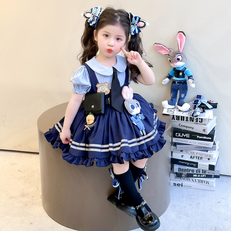 Girls' Rabbit Police Officer Costume Children's Princess Dress Summer 2026 New Model 4 Girls Judy Cosplay Summer Dress