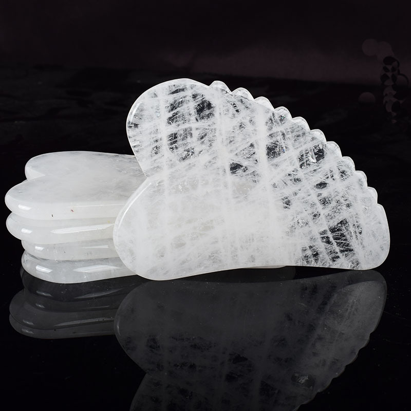 Crystal scraping plate V-shaped face massage Gua Sha tablets White Crystal jade cosmetology Scraping board heart-shaped Tooth edge