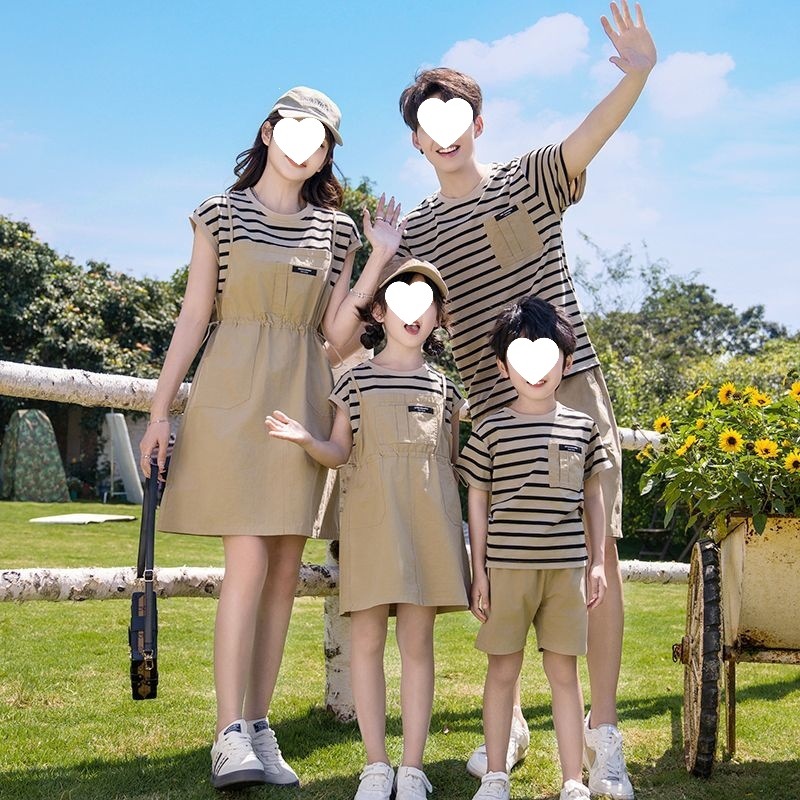 Family Matching Outfits for a Family of Three or Four, Stylish Mother-Daughter Outfits, Shorts, Short-Sleeved Shirts, Faux Two-Piece Sets, Suspender Skirts, Dresses