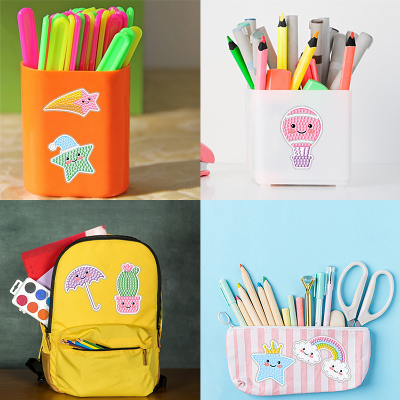 Pintura de Diamantes con Diseño de Arcoíris de Dibujos Animados, Pegatinas Aleatorias para Pared de Ladrillos, Pegatinas Redondas de PVC para Niños