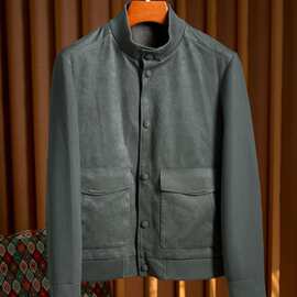 LP男士Loro高端  羊毛针织麂皮绒拼接立领夹克外套 触感软糯亲肤