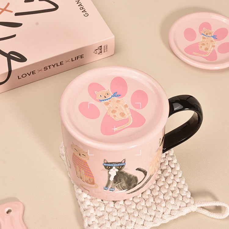 创意粉墨猫马克杯可爱儿童水杯牛奶早餐杯高颜值咖啡杯休闲陶瓷杯