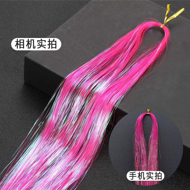 Amazon caliente tinselhair láser de alambre de oro brillante hilo de metal colorido sin costuras fábrica de fuente de cabello