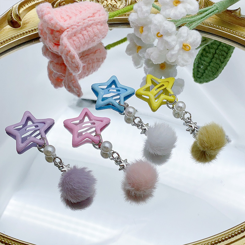 All Seasons Season IG Style Cute Women's Pentagram Alloy Plush Charm Hair Clips