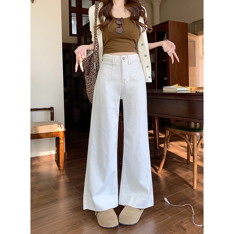 Plus-Size High-Waisted Flared Jeans for Women, Spring and Summer, for Curvy Figures, Loose Fit, Slimming, Straight Wide-Leg Floor-Length Pants