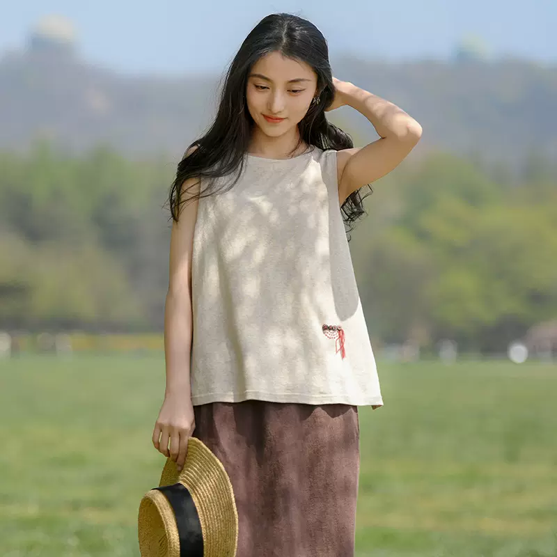 棉麻女装夏季新款汉麻无袖上衣女复古外穿背心新中式内搭吊带批发