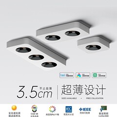防眩スポットライト、ダウンライト、リビングルーム、ダイニングルーム、寝室用、双頭正方形、四頭ドロップライト、スマートグリッド、メインライトなし、スマート調光