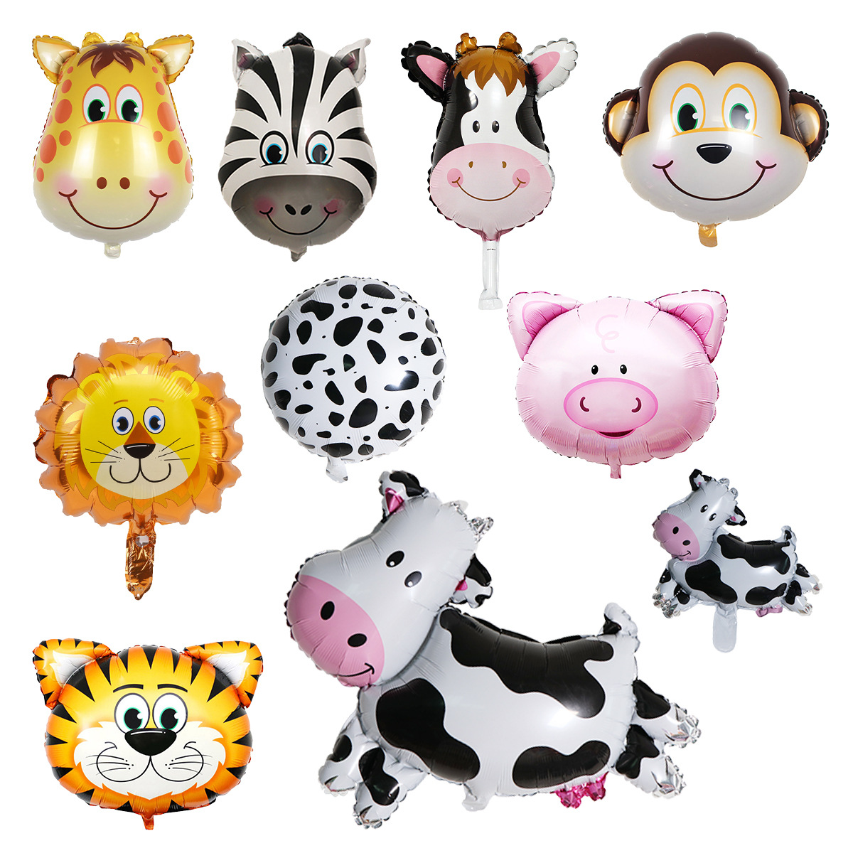 Globo de película de aluminio globo al por mayor diseño de juguete de los niños medio animal cabeza mono vaca película de aluminio globo de dibujos animados