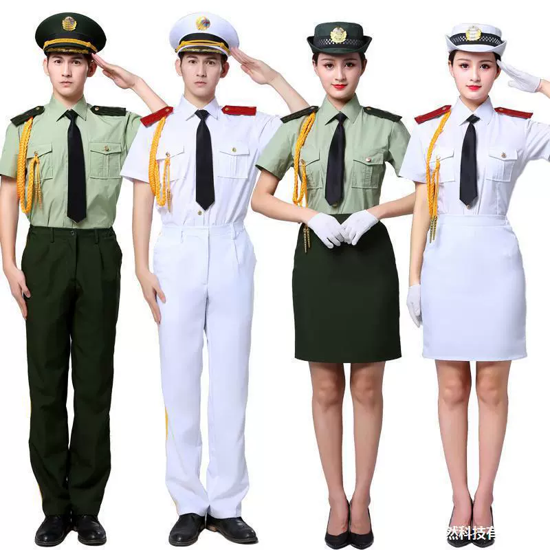 Летний Национальный флаг класса Flag Raiser Honor Guard Костюм с короткими рукавами Военный костюм Хоровой оркестр Военное платье-барабан для мужчин и женщин