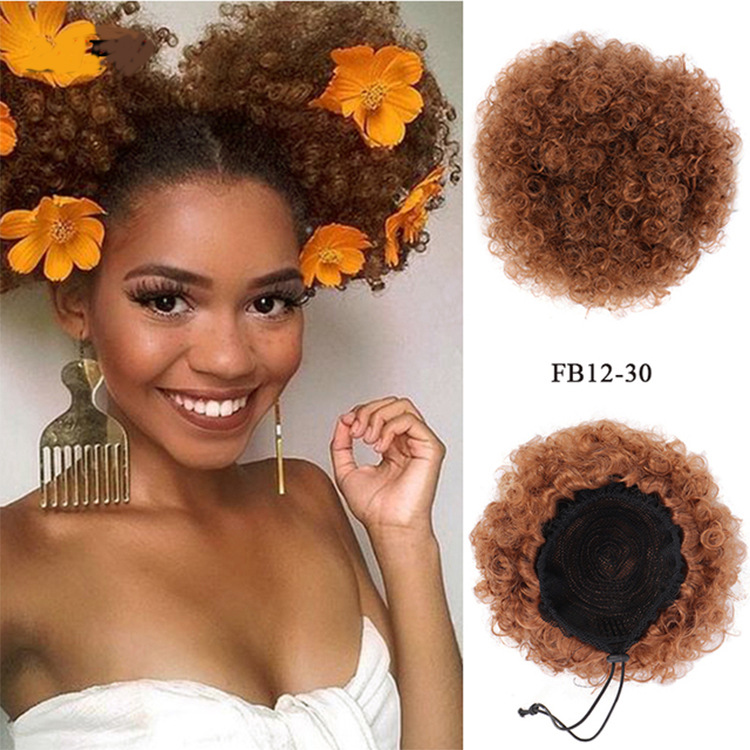 Queue de cheval à cordon afro-américaine chignon synthétique_voghion.com