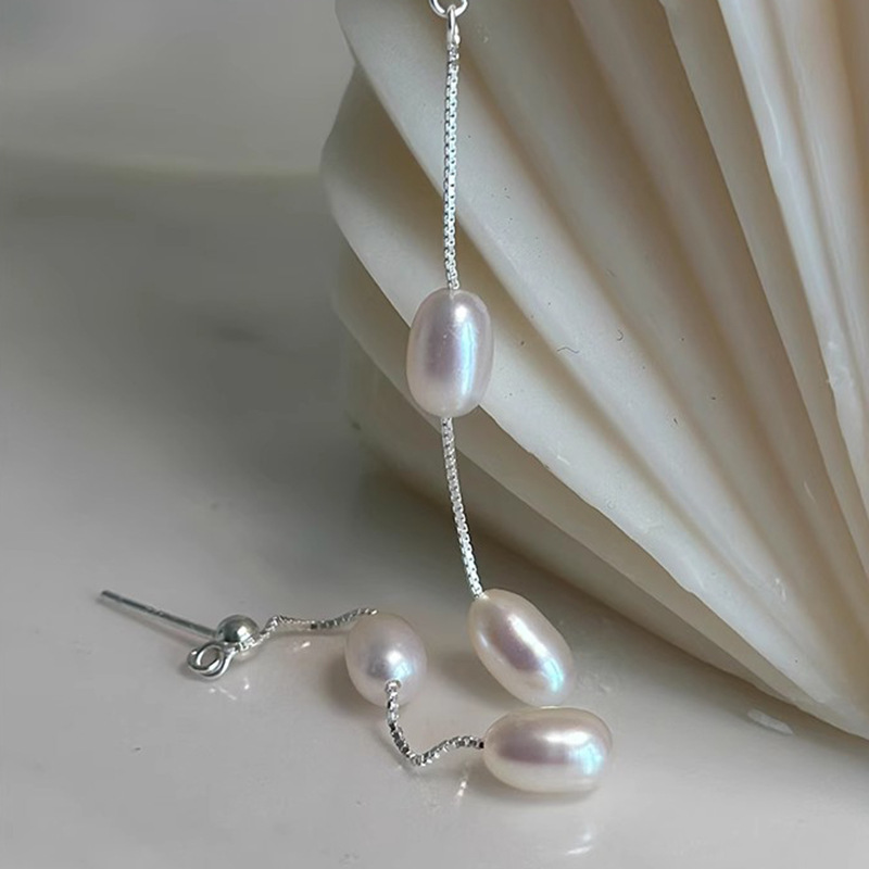 1 Pair Simple Style Geometric Plating Freshwater Pearl Sterling Silver Drop Earrings display picture 2