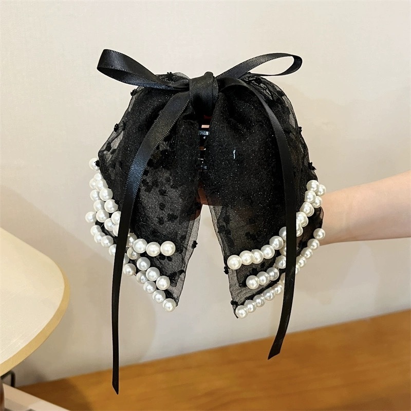 スーパーフェアリー多層リボンハーフタイヘアビーズクリップ女性の後頭部用新しいスタイルのシャーククリップハイエンドヘアクリップ|undefined