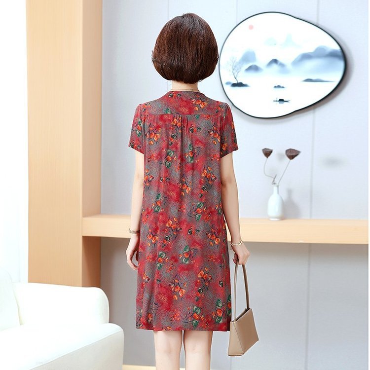夏季中老年女士棉绸连衣裙加肥大码宽松年轻妈妈家居服睡裙可外穿|undefined
