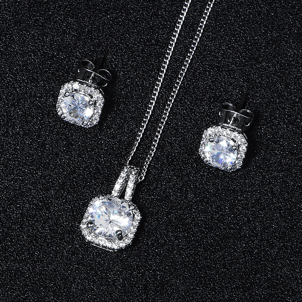 Retro Square Pendant Chain Zircon Earrings Necklace Set display picture 2