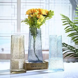Light Luxury Nordic Glass Vase Colorful Transparent Triangle Slippery Rose Vase Living Room Decorative Flower Ornaments