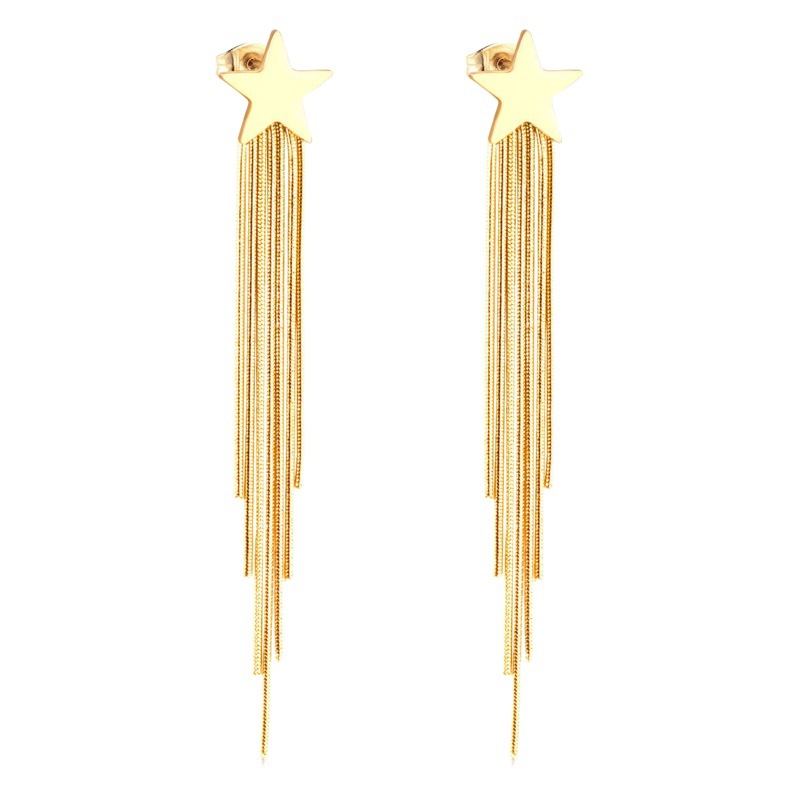 Pendientes europeos y americanos Luz de lujo de alta calidad larga cadena de acero inoxidable nicho retro geométrico transfronterizo especial borla pendientes