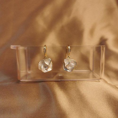 Droplet Glazed Camellia Zircon Earrings, French Minimalist Elegant Earring, Light Luxury High-End Earrings Wholesale