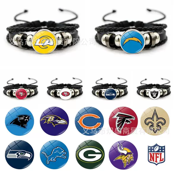 NFL Los Angeles Rams, Seattle Seahawks, Raiders Snap Bracelet - West Coast Team Fan Merchandise Leather Cord Wrist Accessory
