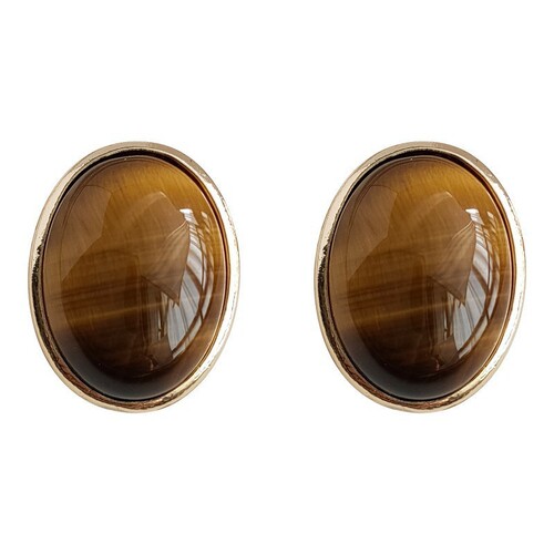 Retro Hong Kong Style Maillard Tiger Eye Stone Earrings French Temperament Fashionable Earrings Niche Unique High-end Ear Accessories