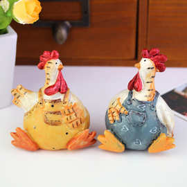 zakka杂货 树脂工艺品情侣对鸡复活节装饰品书房客厅摆件家居装饰