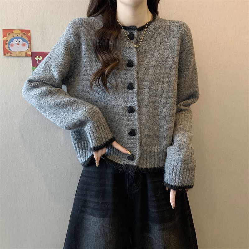 爱心扣毛针织开衫外套女春秋冬小个子高级慵懒风内搭打底衫上衣|undefined