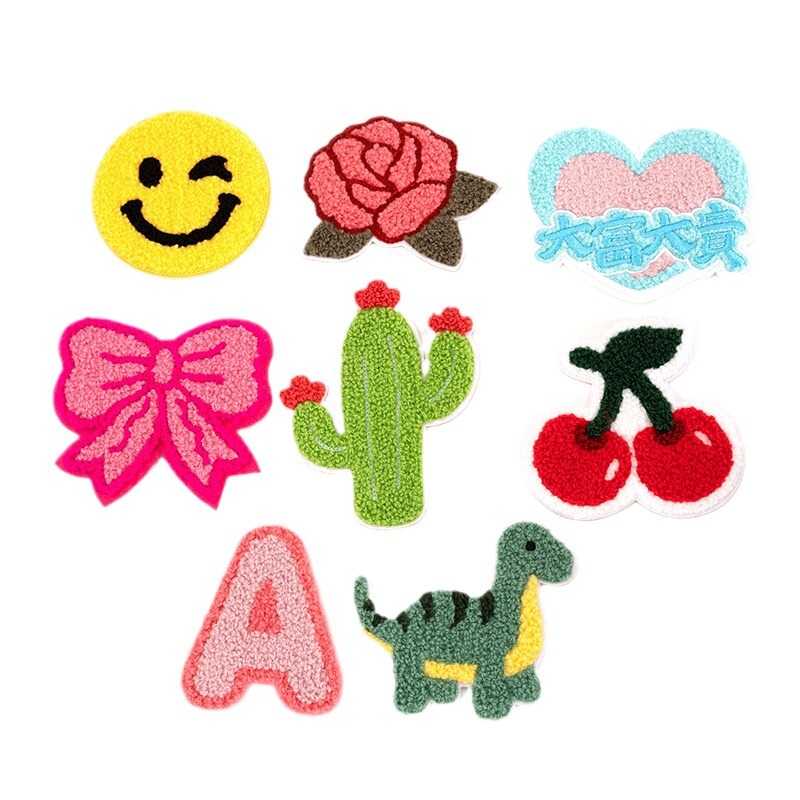 Factory Wholesale Cartoon Embroidered Cloth Stickers, Hot Melt Glue Water-Soluble Show Cute Towel Cloth Stickers, Multi-Color Trendyy Velcro Stickers