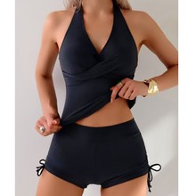 欧美跨境泳衣新款时尚分体泳衣纯色吊带比基尼亚马逊外贸泳装