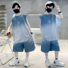 男童夏装渐变套装纯棉背心2025新款大童帅气时髦夏季两件套男孩
