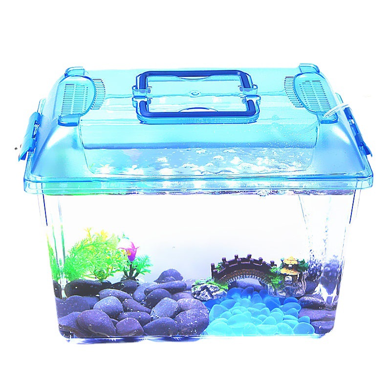 超白金鱼缸透明乌龟缸塑料鱼缸大号带盖手提水族箱宠物爬虫盒子