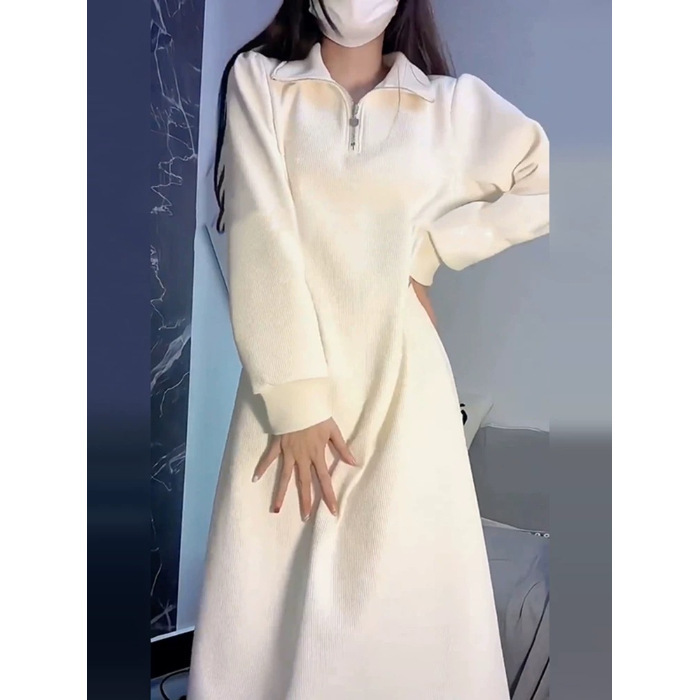 温柔风宽松长袖毛衣裙女秋冬新款中长款内搭打底衫过膝针织连衣裙|undefined