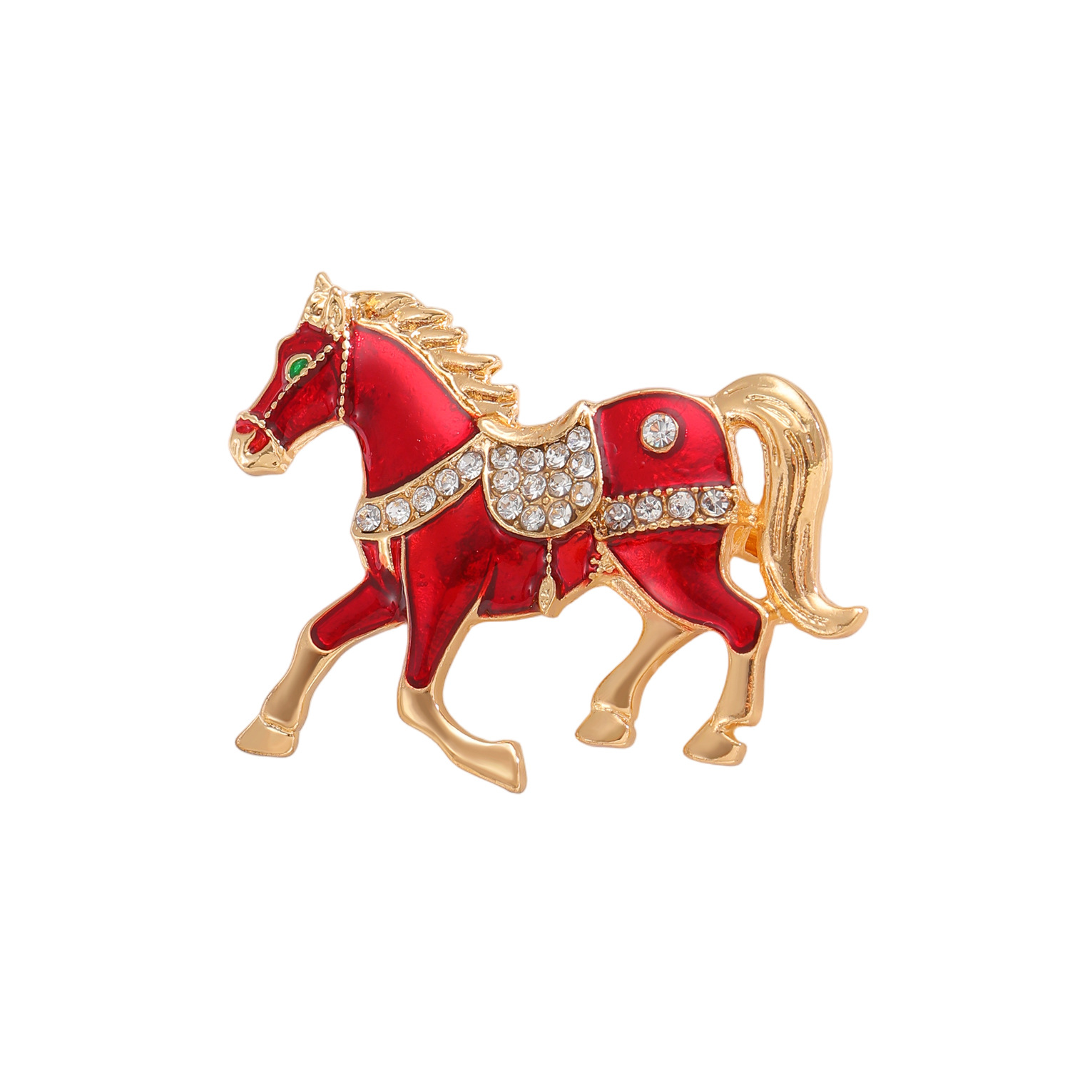 Broche de luxe pour femme, accessoire de mode haut de gamme, ornée d'une goutte d'huile de cheval du zodiaque et de diamants, pour homme._voghion.com