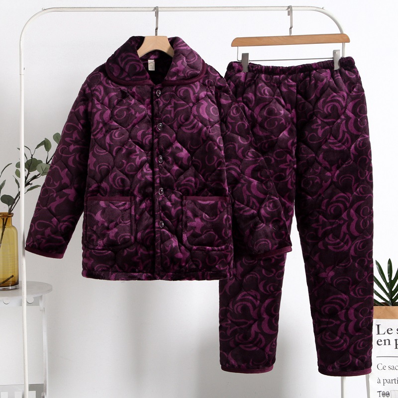 winter pajamas women‘s coral fleece three-layer thickened thermal quilted home wear women‘s flannel suit factory wholesale