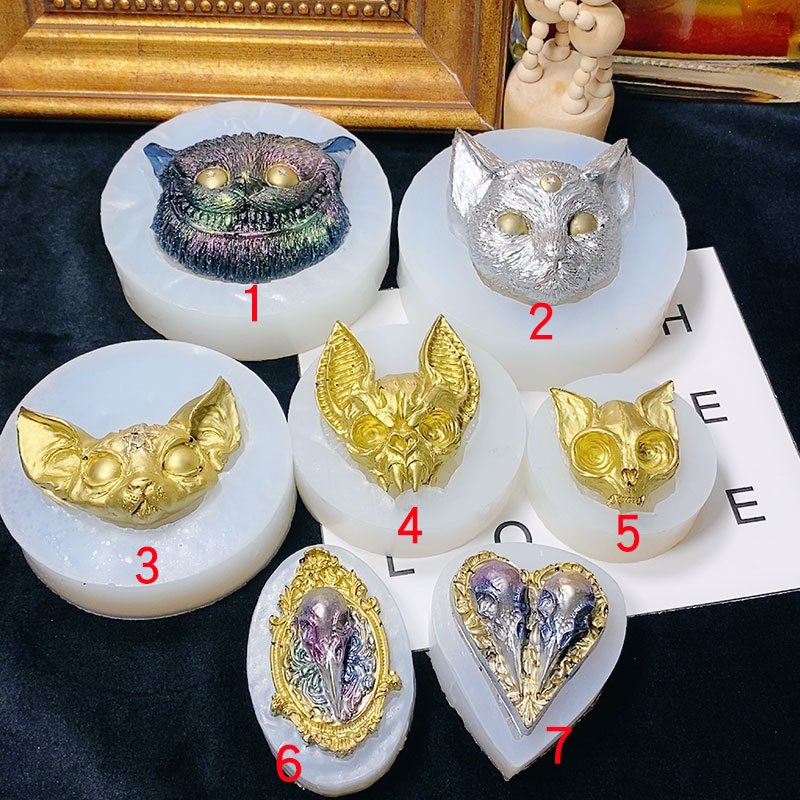 Molde de silicona para decoración de cabeza de gato malvado, adornos de aromaterapia de bricolaje, molde de fondant de gato diablo, pellizco de goteo de chocolate