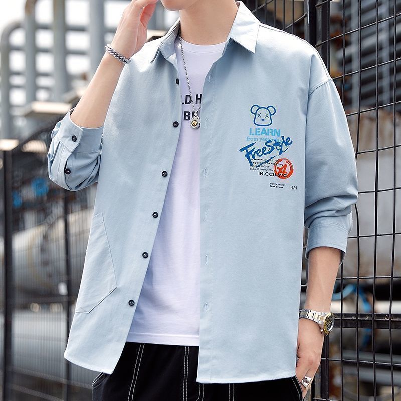 Long-sleeved shirt men's spring and autumn men's handsome wear shirt work coat thin young people's handsome men's clothing